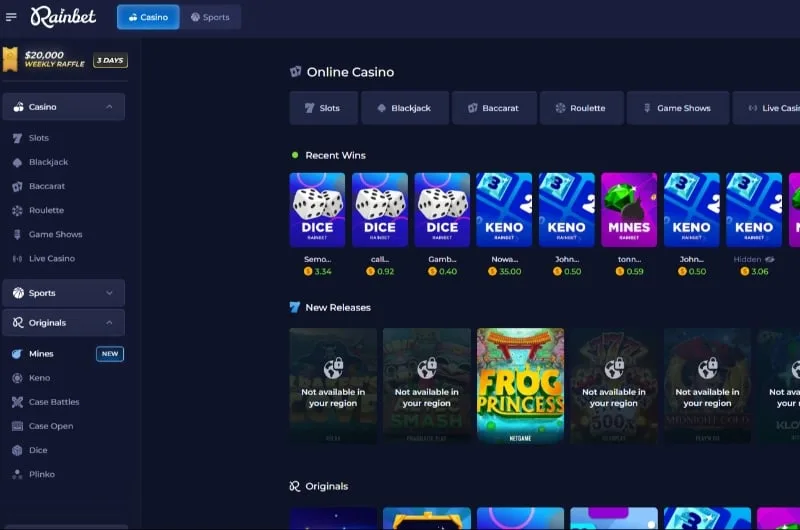 RainBet Casino skjermbilder
